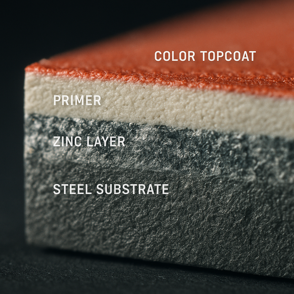 Cross-section macro of PPGI paint layers